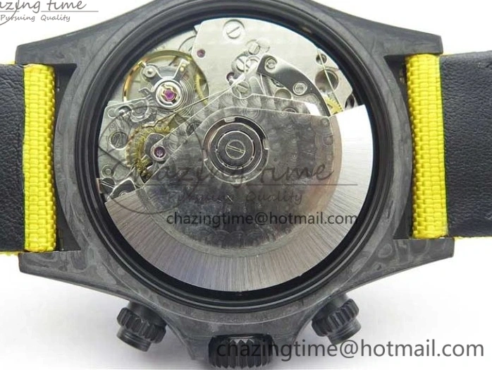 0102 Supportive Daytona DIW Carbon Case and Bezel Black Yellow Dial on Yellow Nylon Strap A 3220